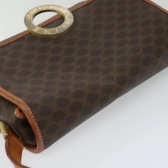 CELINE Macadam Canvas Shoulder Bag PVC Leather Brown Gold - Picture 6 of 15
